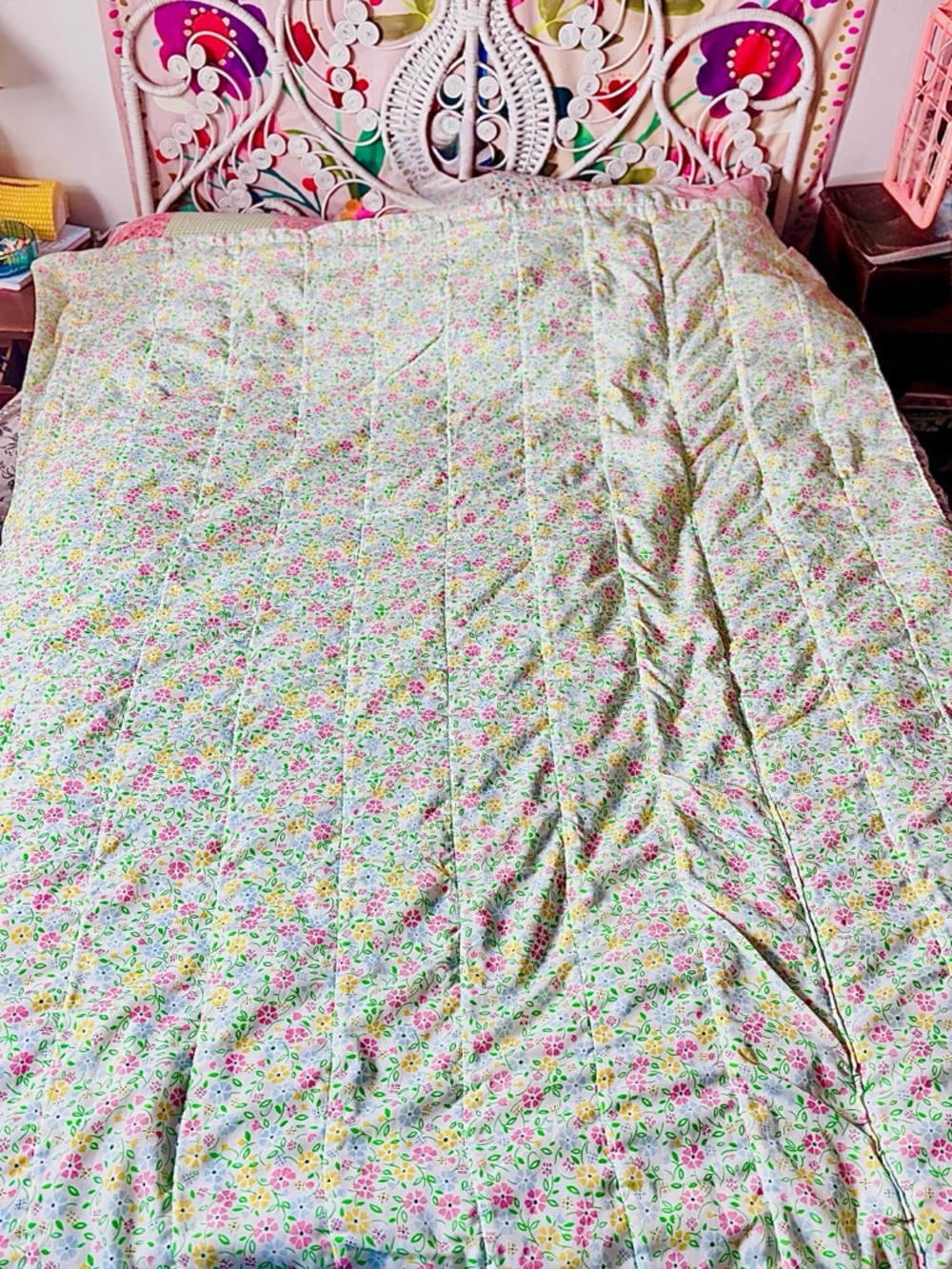 Vintage Floral Quilt Cotton Cover 90x64 Cottagecore Bedspread